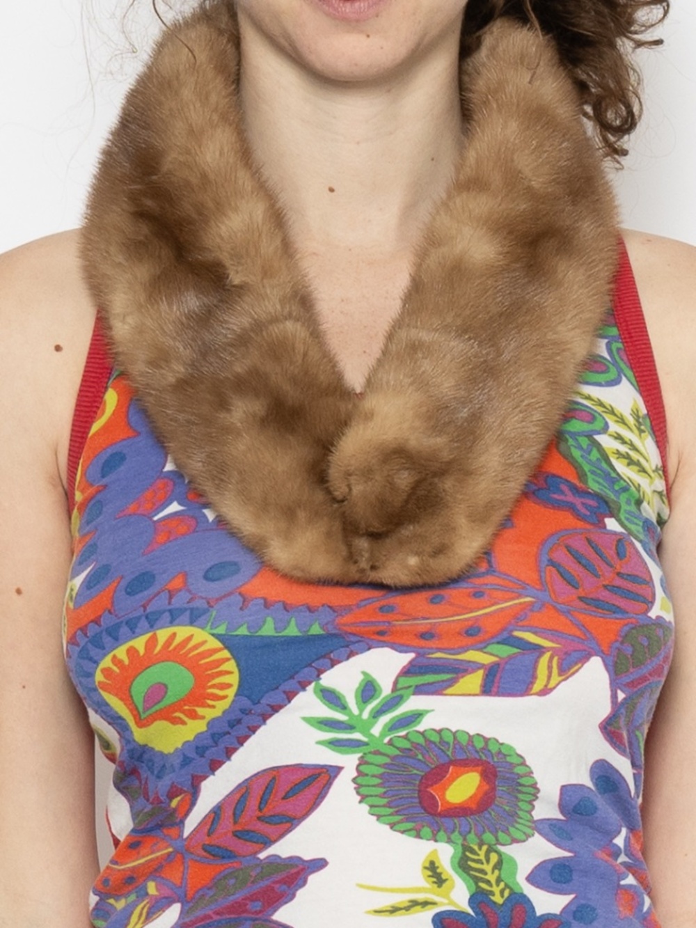 Vintage fur collar clip on real fur brown 35" long